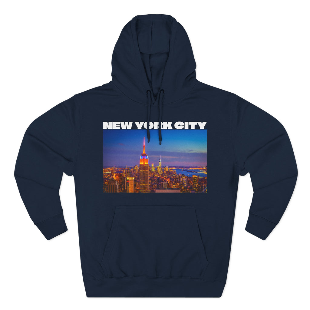City Skyline Hoodie — Colorful New York Nightscape Fleece Pullover