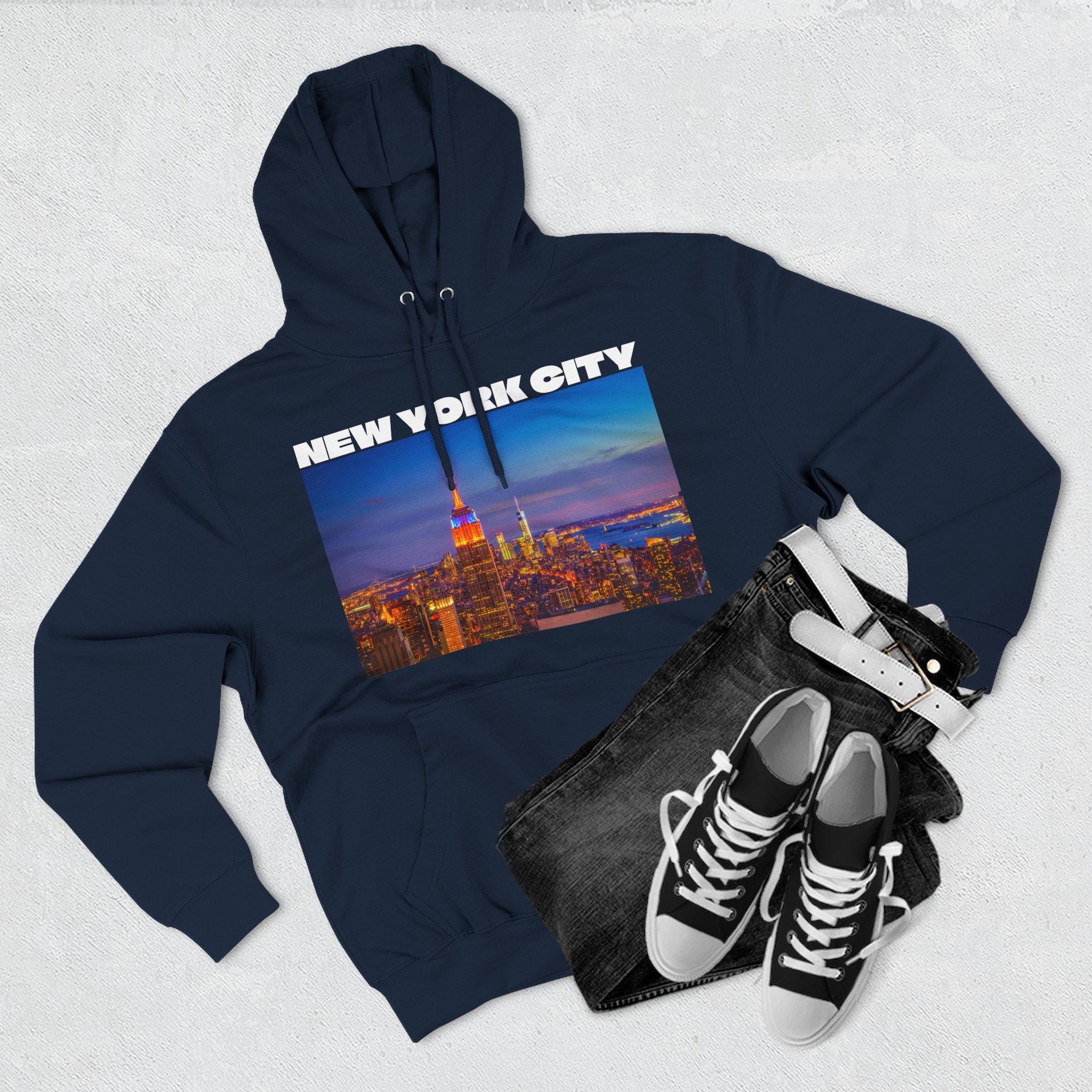 City Skyline Hoodie — Colorful New York Nightscape Fleece Pullover