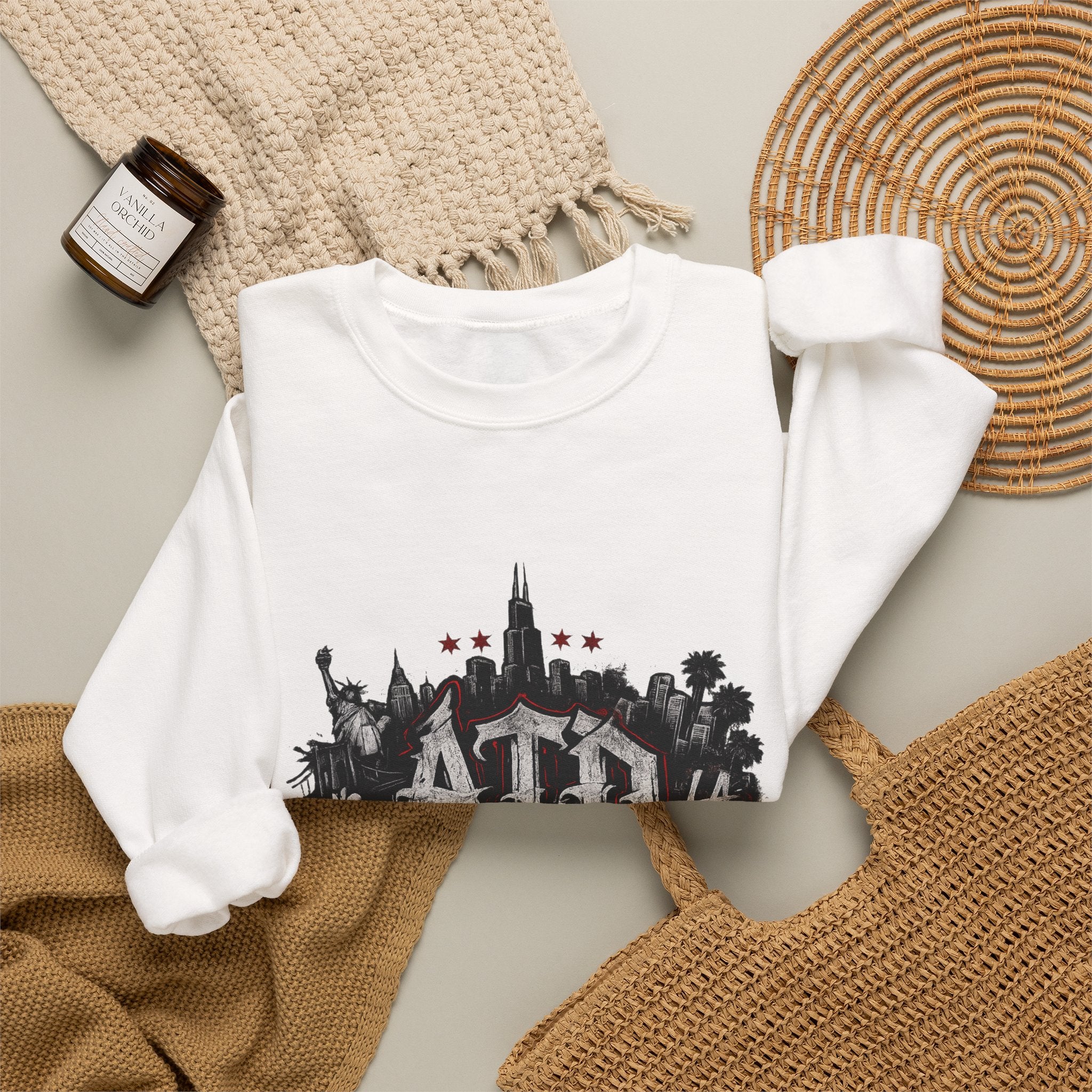 Crewneck Sweatshirt - Acid Street Graffiti Skyline Design